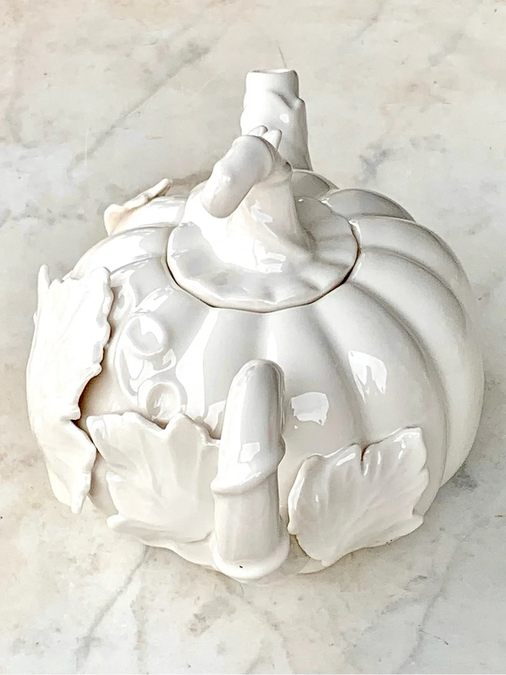 GRACE’S TEAWARE AUTUMN PUMPKIN TEA POT & LID WHITE BONE VINES 3D NEW PORCELAIN